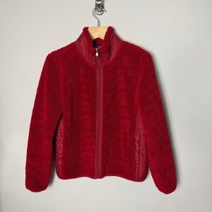 Lauren Ralph Lauren Sherpa Fleece Red Zip Up Jacket Coat Women’s Size Large invW